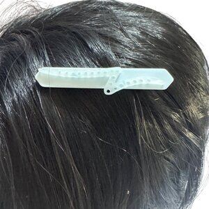 Light Blue Hair Clip Acrylic Geometric Shape Unique Design Pearl White Accents